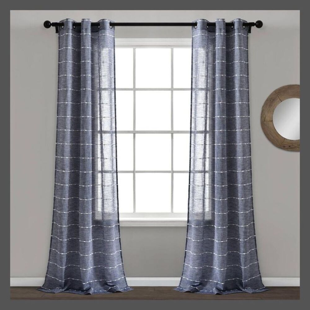 2pk 38"x108" Lush Décor Farmhouse Textured Sheer Curtains - Navy Blue